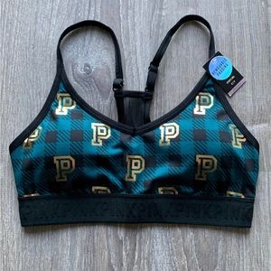VS PINK Sports Bra Teal Plaid with Black Size Small